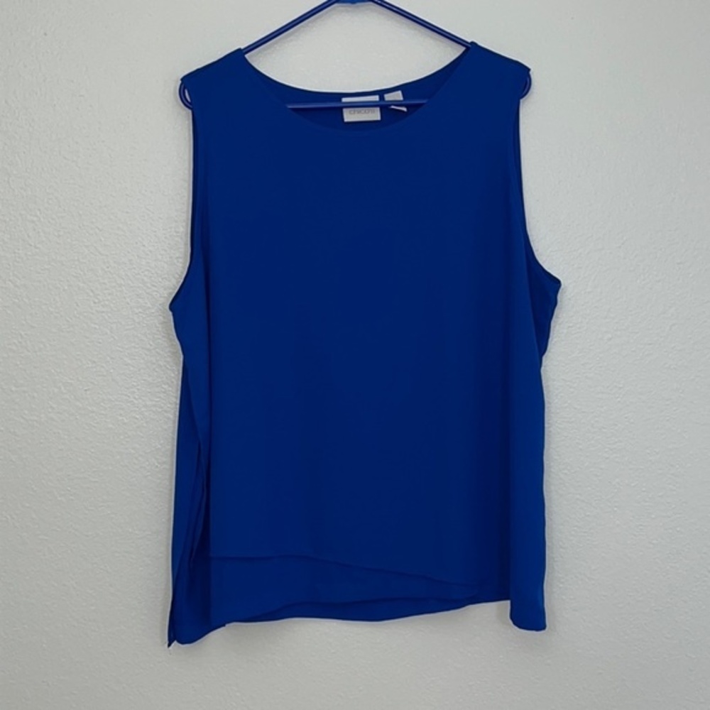 Chicos Womans Royal Blue Layered Look asymmetrical look Sleeveless Top Sz 3